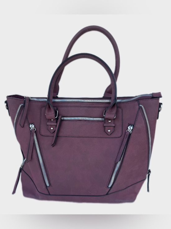 Maurices Handbags - Maurices Burgundy Multi-Zipper Faux Leather Satchel Tote Bag